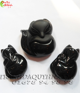 Phụ iện làm vòng tay và vòng cổ hồ ly đá obsidian  đen -phong thủy hà nguyễn