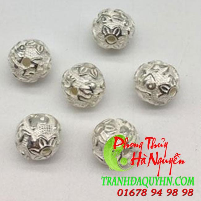 charm bạc in hoa kinh phật, phụ kiện làm vòng CB20