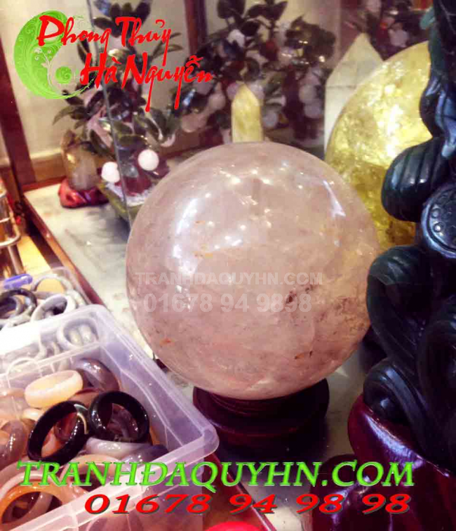 Quả cầu phong thủy thạch anh hồng cỡ nhỏ-phong thủy hà nguyễn