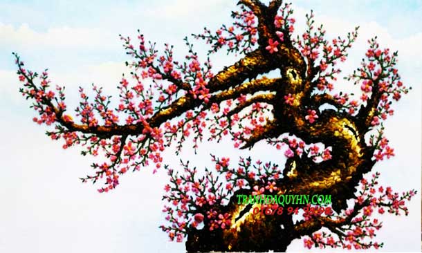 tranh đá quý đào thế đuôi rồng