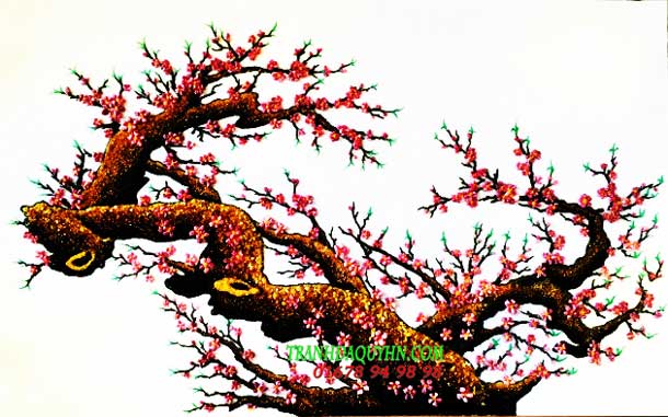 Tranh đá quý hoa đào chữ tâm