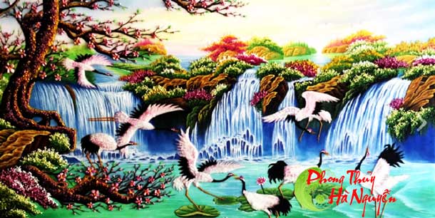 Tranh đá quý phong cảnh đào hạc  - tranh đá quý hà nguyễn