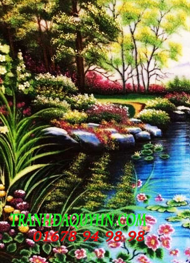 Tranh đá quý phong cảnh hồ thiên nga