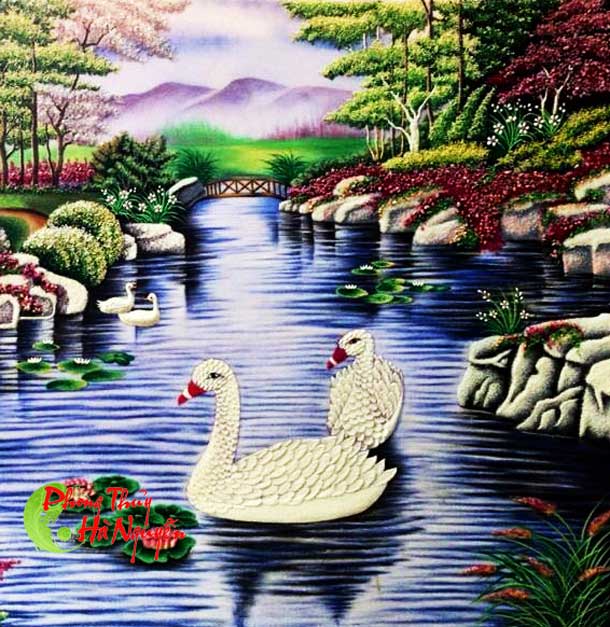 Tranh đá quý phong cảnh hồ thiên nga