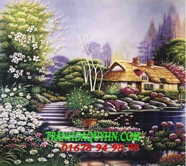 Tranh đá quý phong cảnh hồ thiên nga
