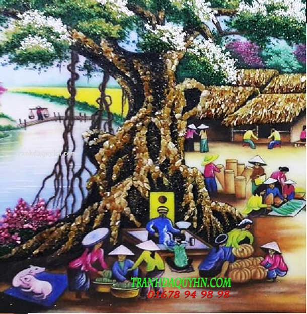 Tranh đá quý phong cảnh làng quê