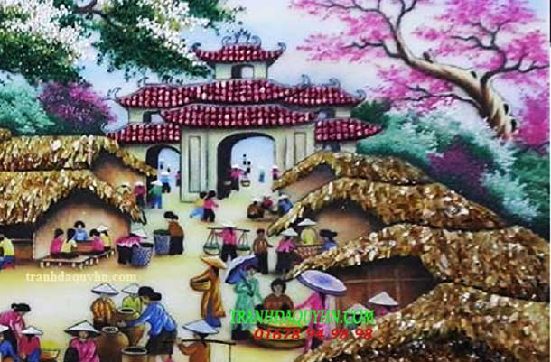 Tranh đá quý phong cảnh làng quê