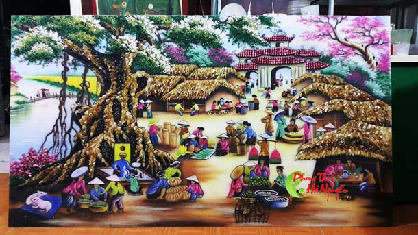 Tranh đá quý phong cảnh làng quê