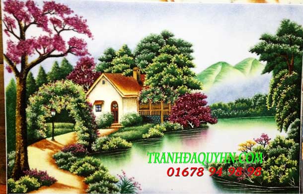 Tranh đá quý phong cảnh làng quê