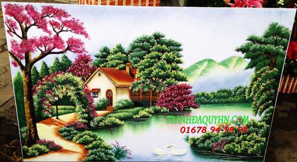 Tranh đá quý phong cảnh làng quê