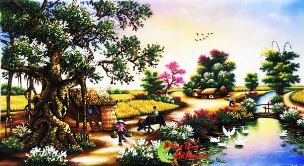 Tranh đá quý phong cảnh làng quê