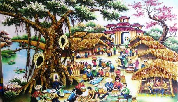 Tranh đá quý phong cảnh làng quê