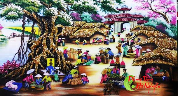 Tranh đá quý phong cảnh làng quê