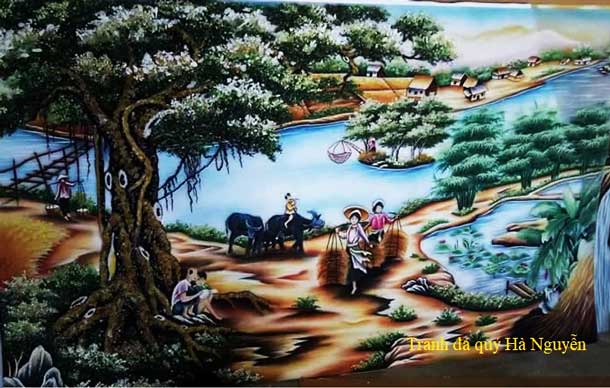tranh đá quý phong cảnh làng quê