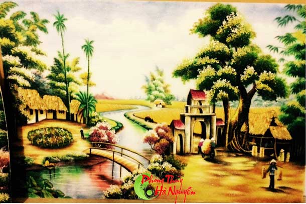 Tranh đá quý phong cảnh làng quê