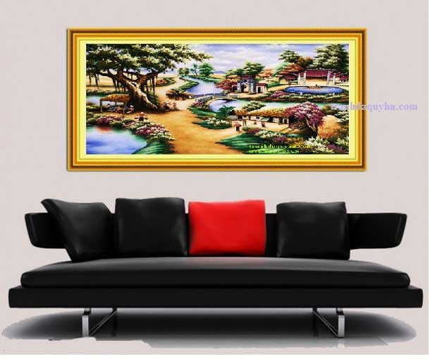 Tranh đá quý phong cảnh làng quê
