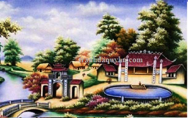 Tranh đá quý phong cảnh làng quê
