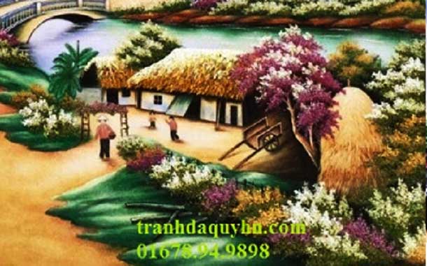 Tranh đá quý phong cảnh làng quê