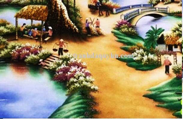 Tranh đá quý phong cảnh làng quê
