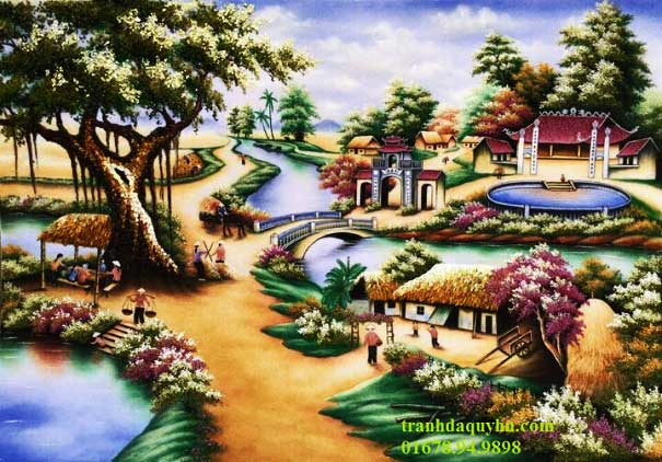 Tranh đá quý phong cảnh làng quê