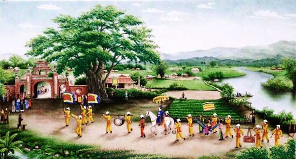 Tranh đá quý phong cảnh làng quê