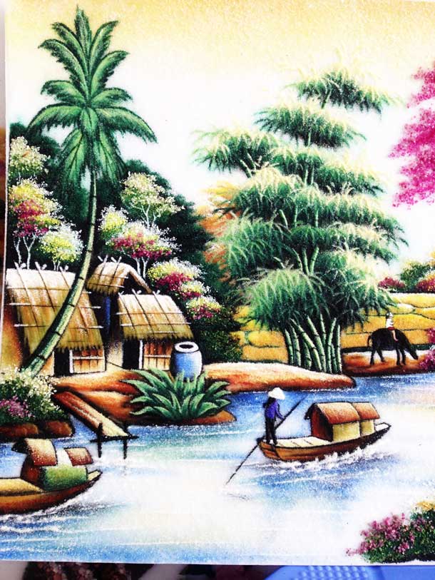 tranh đá quý phong cảnh làng quê 