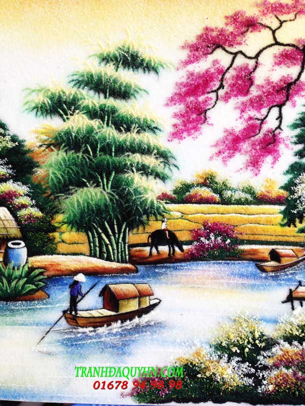 tranh đá quý phong cảnh làng quê 