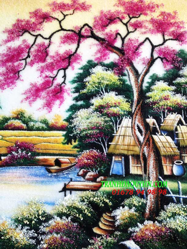 tranh đá quý phong cảnh làng quê 