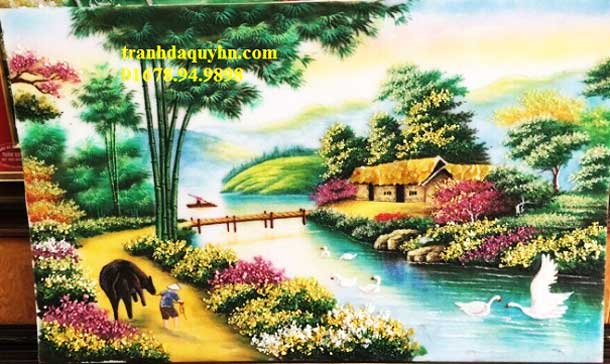 Tranh đá quý phong cảnh làng quê
