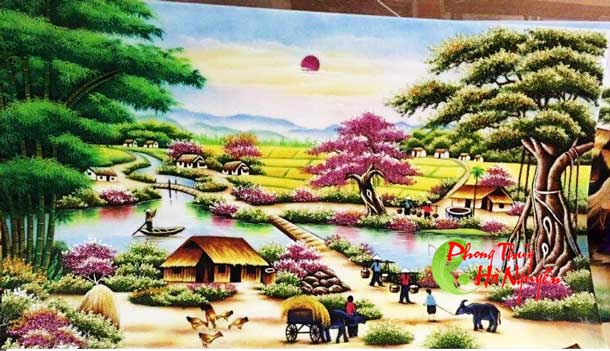 Tranh đá quý phong cảnh làng quê 