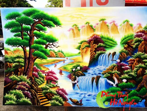 Tranh đá quý phong cảnh non nước - tranh đá quý Hà Nguyễn