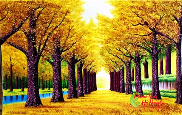 Tranh đá quý phong cảnh rừng lá đỏ