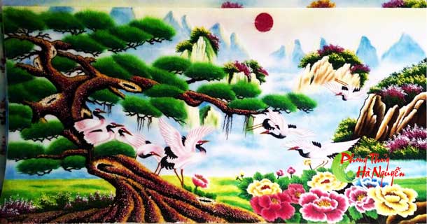 Tranh đá quý  phong cảnh tùng hạc diên niên