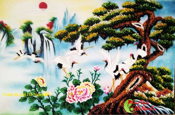 Tranh đá quý phong cảnh tùng hạc diên niên