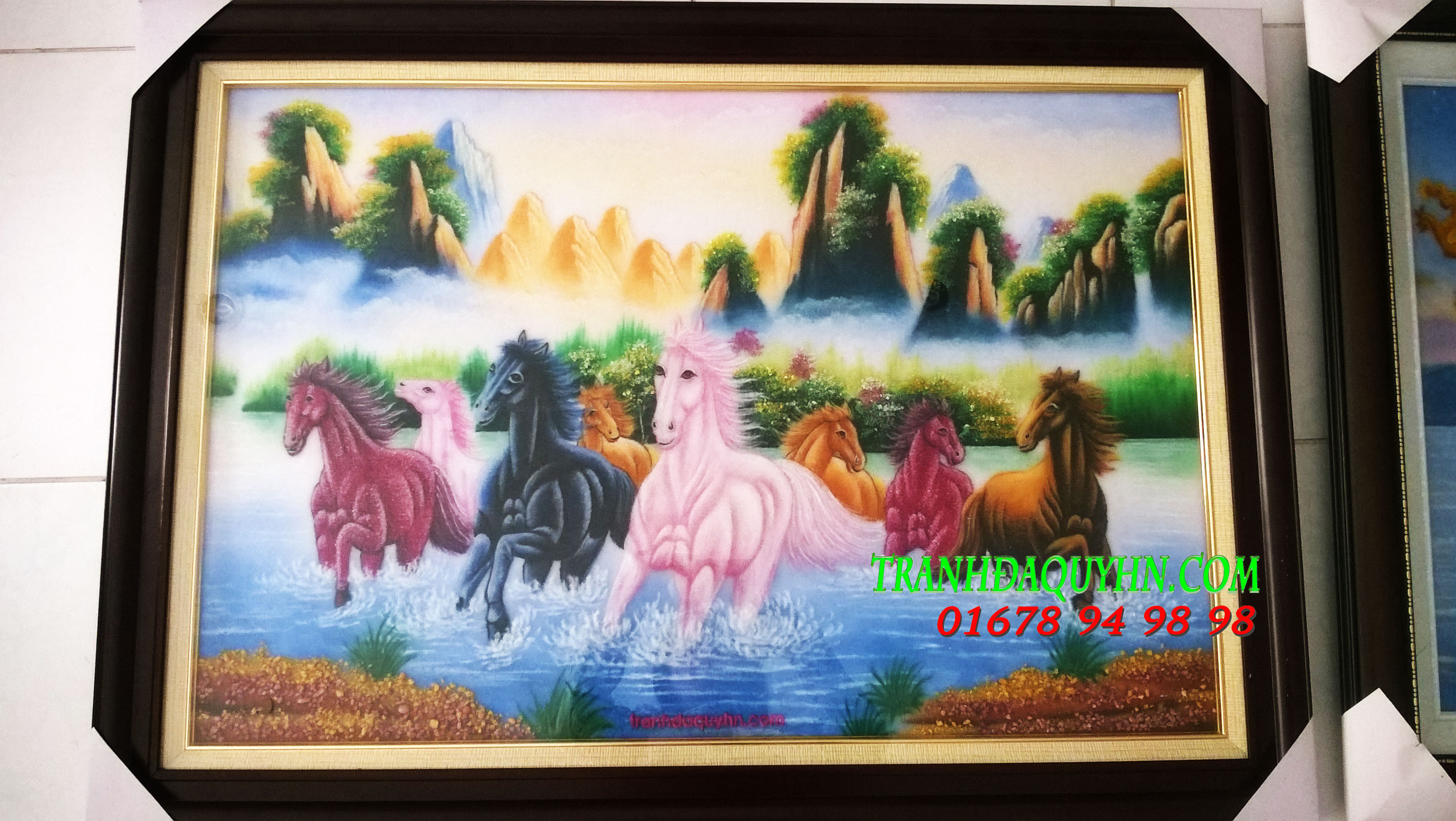 tranh đá quý phong thủy - tranh bát mã đẹp