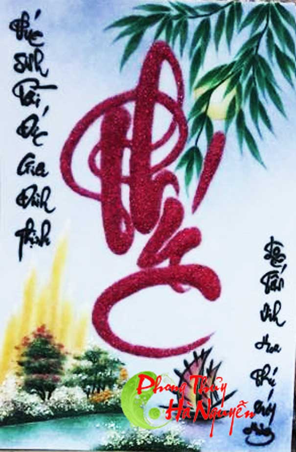 tranh đá quý chữ phúc lộc thọ