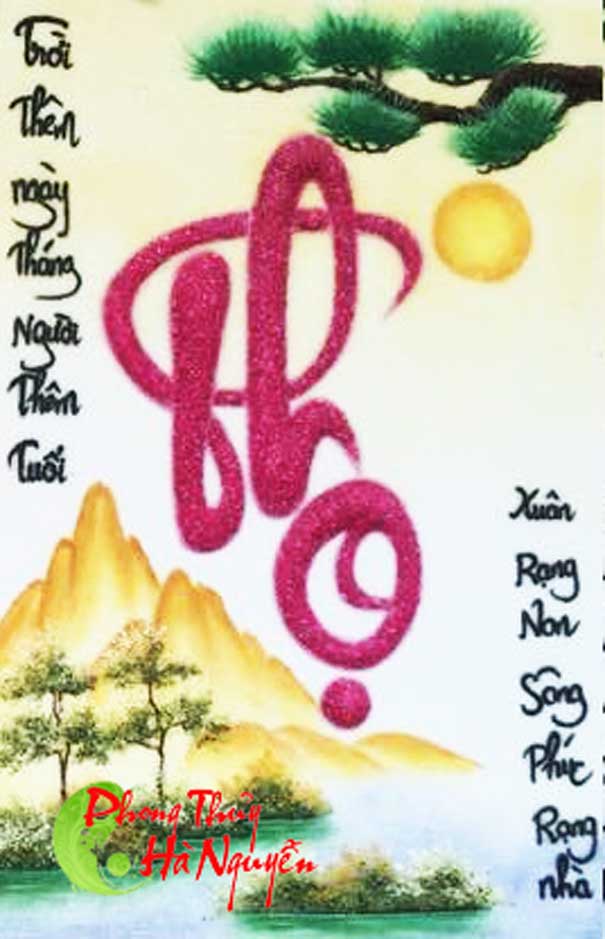 tranh đá quý chữ thọ