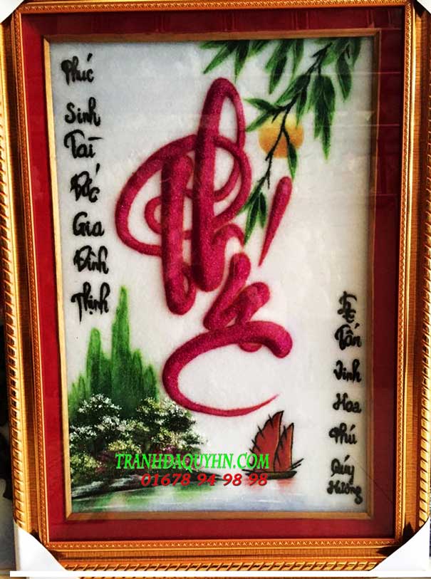 tran đá quý tranh chữ phúc