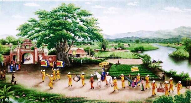 tranh đá quý tranh phong cảnh quan trạng về làng