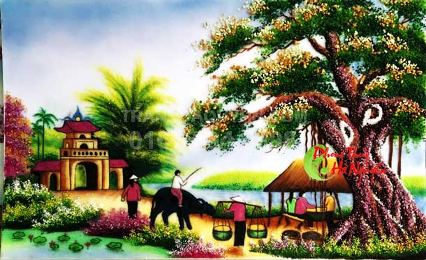 Tranh đá quý phong cảnh làng quê PCLQ8 giá 3.250.000 vnđ