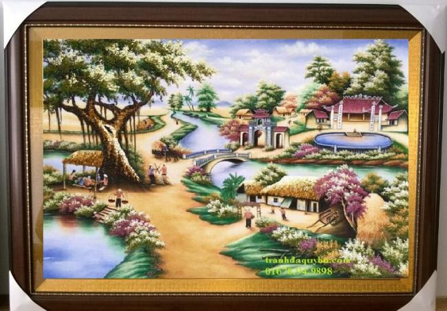 tranh đá quý hà nguyễn - tranh phong cảnh quê hương PC808