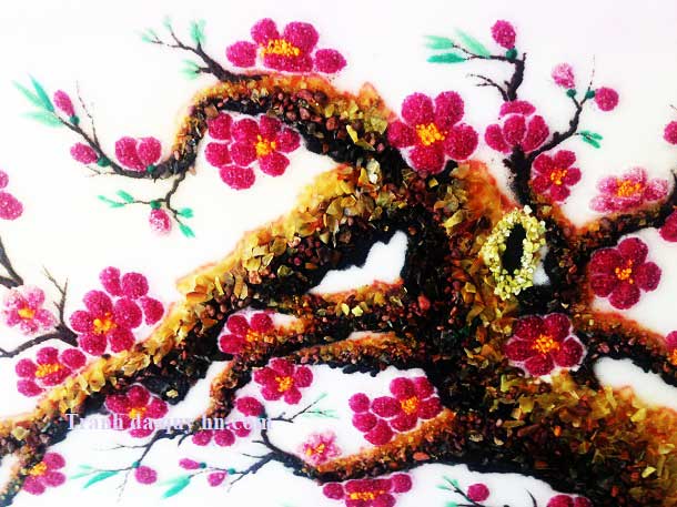 tranh đá quý cao cấp - tranh đào thế đuôi rồng