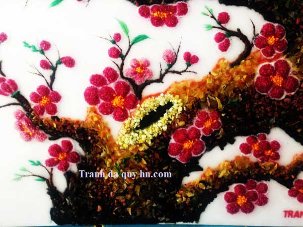 tranh đá quý cao cấp - tranh đào thế đuôi rồng
