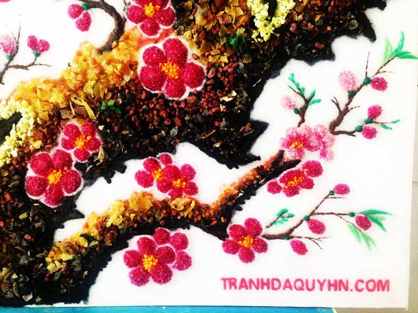 tranh đá quý cao cấp - tranh đào thế đuôi rồng