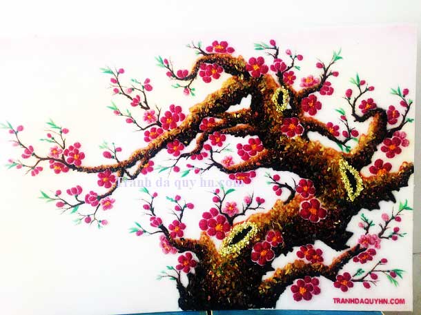 tranh đá quý cao cấp - tranh đào thế đuôi rồng