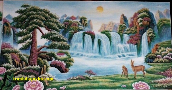 tranh đá quý phong cảnh thác nước