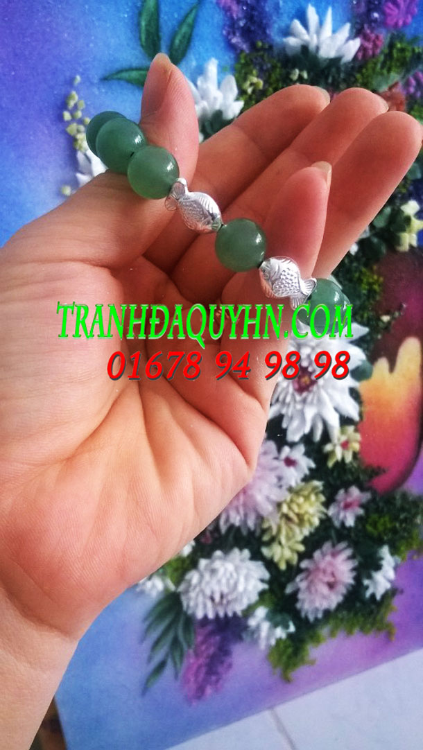 vòng tay đá thạch anh xanh mix cá bạc