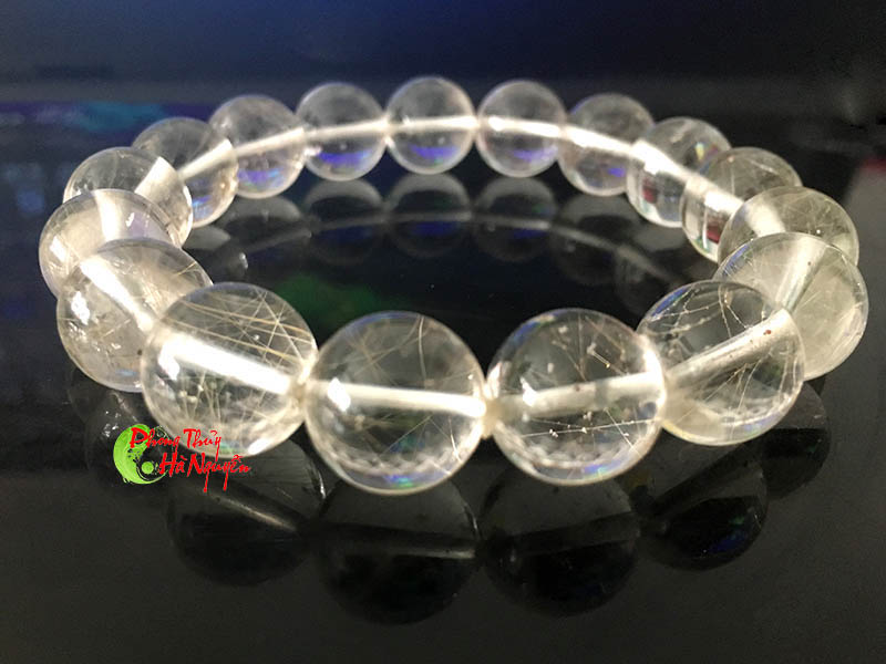 vòng tay đá thạch anh tóc bạch kim 12 ly