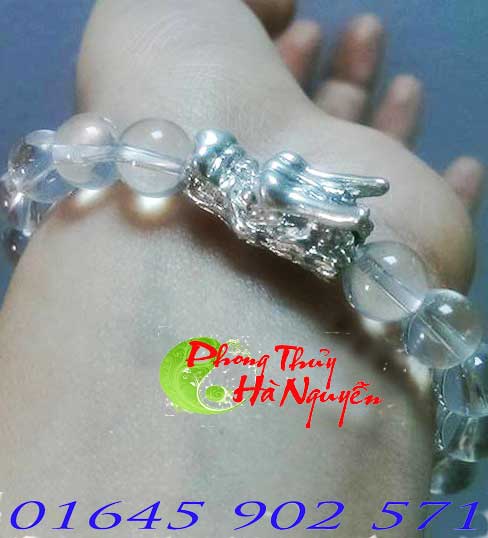 GIÁ 590.000 VNĐ vòng tay đá phong thủy thạch anh trắng mix đầu rồng bạc